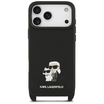 Θήκη για Apple iPhone 18 Pro / 17 Pro, Karl Lagerfeld, Saffiano Crossbody Metal Pin Karl & Choupette, Μαύρη