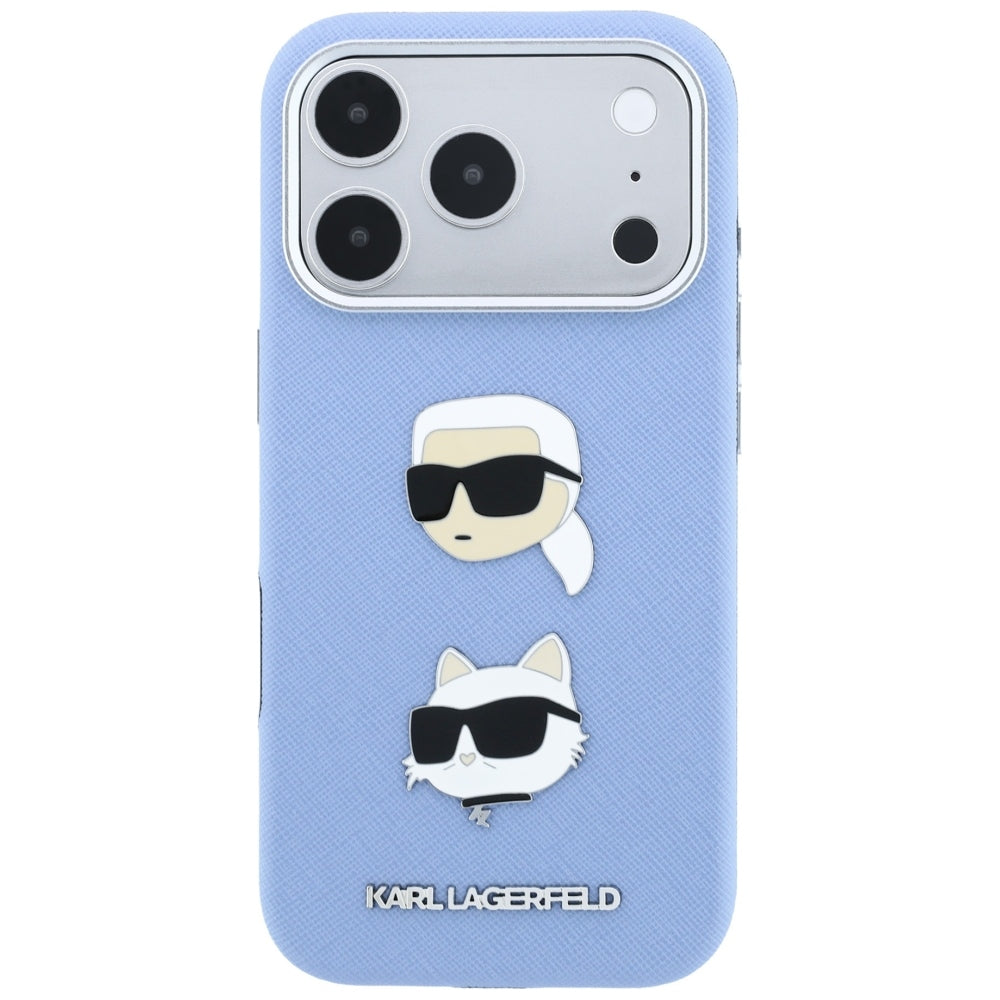 Θήκη για Apple iPhone 18 Pro / 17 Pro, Karl Lagerfeld, Saffiano με καρφίτσα κεφαλής Karl & Choupette και λογότυπο, μπλε
