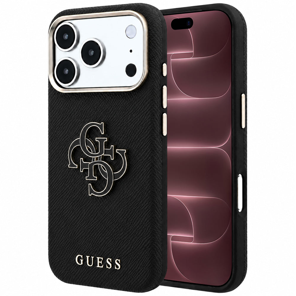 Θήκη για Apple iPhone 18 Pro Max / 17 Pro Max, Guess, Μεγάλο Λογότυπο από Ρητίνη με Υφή, Μαύρο