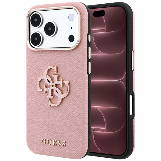 Θήκη για Apple iPhone 18 Pro Max / 17 Pro Max, Guess, Μεγάλο Λογότυπο από Ρητίνη με Υφή, Ροζ