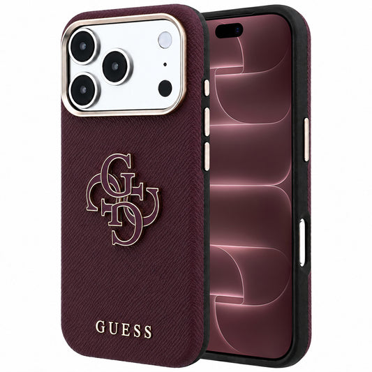 Θήκη για Apple iPhone 18 Pro Max / 17 Pro Max, Guess, Μεγάλο Λογότυπο από Ρητίνη με Υφή, Βυσσινί