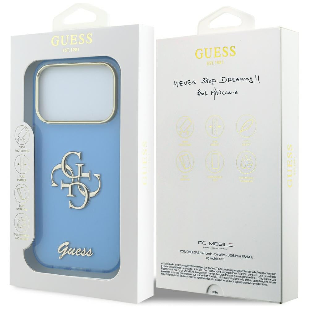 Case for Apple iPhone 18 Pro Max / 17 Pro Max, Guess, IML 4G Metal Script, Blue