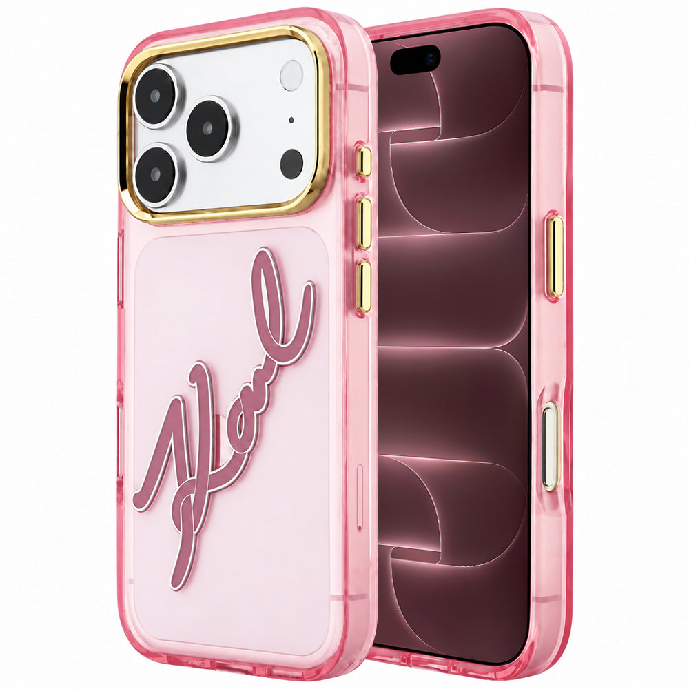 Θήκη για Apple iPhone 18 Pro Max / 17 Pro Max, Karl Lagerfeld, IML Big Signature Resin Logo Metal Frame, Ροζ