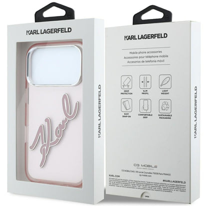 Θήκη για Apple iPhone 18 Pro Max / 17 Pro Max, Karl Lagerfeld, IML Big Signature Resin Logo Metal Frame, Ροζ