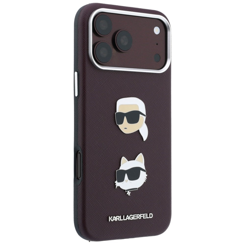 Θήκη για Apple iPhone 18 Pro Max / 17 Pro Max, Karl Lagerfeld, Saffiano Crossbody Karl & Choupette Head's Pins Logo, Μπορντό
