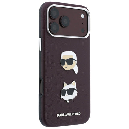 Θήκη για Apple iPhone 18 Pro Max / 17 Pro Max, Karl Lagerfeld, Saffiano Crossbody Karl & Choupette Head's Pins Logo, Μπορντό