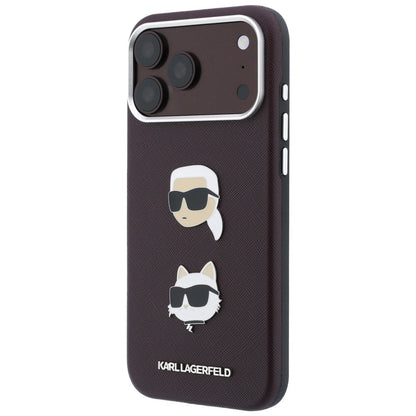 Θήκη για Apple iPhone 18 Pro Max / 17 Pro Max, Karl Lagerfeld, Saffiano Crossbody Karl & Choupette Head's Pins Logo, Μπορντό