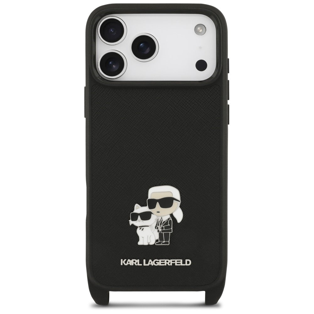 Θήκη για Apple iPhone 18 Pro Max / 17 Pro Max, Karl Lagerfeld, Saffiano Crossbody Metal Pin Karl & Choupette, Μαύρη