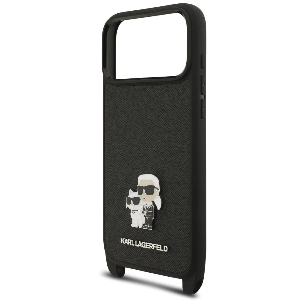 Θήκη για Apple iPhone 18 Pro Max / 17 Pro Max, Karl Lagerfeld, Saffiano Crossbody Metal Pin Karl & Choupette, Μαύρη