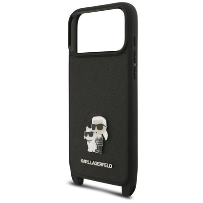 Θήκη για Apple iPhone 18 Pro Max / 17 Pro Max, Karl Lagerfeld, Saffiano Crossbody Metal Pin Karl & Choupette, Μαύρη