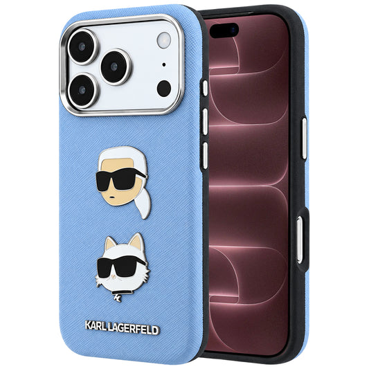 Θήκη για Apple iPhone 18 Pro Max / 17 Pro Max, Karl Lagerfeld, Saffiano με καρφίτσα κεφαλής Karl & Choupette και λογότυπο, Μπλε