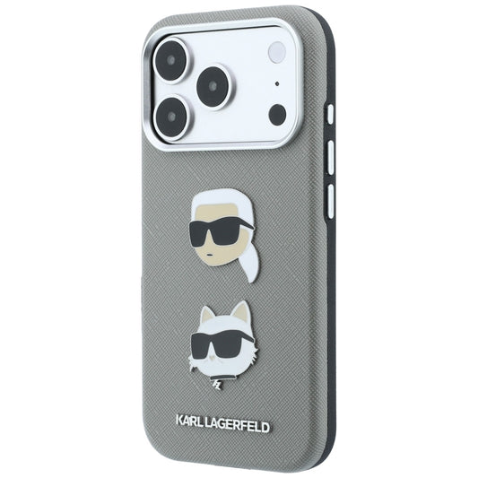 Θήκη για Apple iPhone 18 Pro Max / 17 Pro Max, Karl Lagerfeld, Saffiano με καρφίτσα κεφαλής Karl & Choupette και λογότυπο, Γκρι