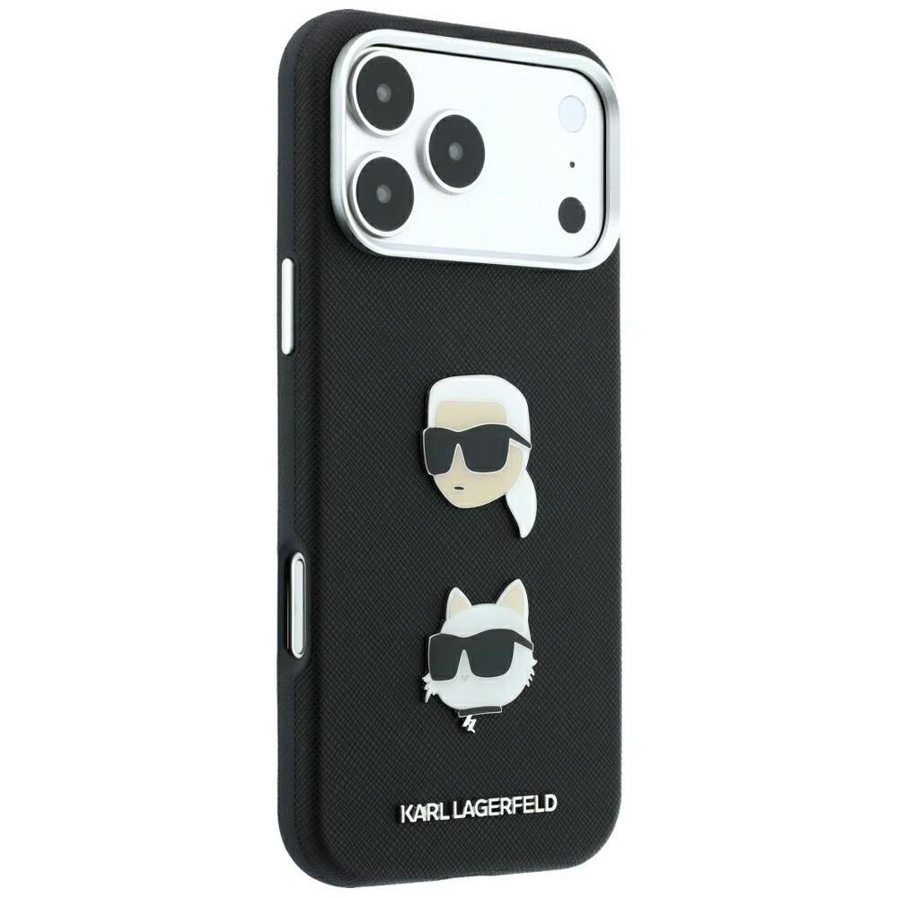 Θήκη για Apple iPhone 18 Pro Max / 17 Pro Max, Karl Lagerfeld, Saffiano με καρφίτσα κεφαλής Karl & Choupette και λογότυπο, Μαύρη