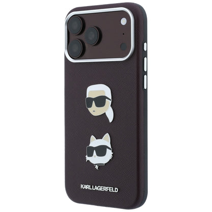 Case for Apple iPhone 18 Pro Max / 17 Pro Max, Karl Lagerfeld, Saffiano with Karl & Choupette Head's Pin and Logo, Burgundy