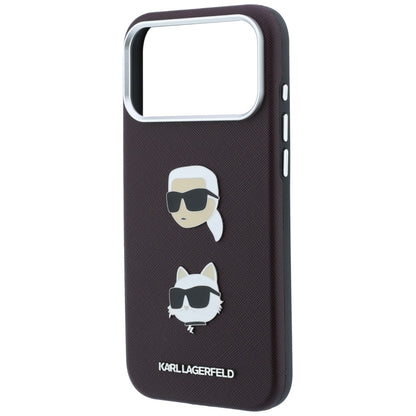 Case for Apple iPhone 18 Pro Max / 17 Pro Max, Karl Lagerfeld, Saffiano with Karl & Choupette Head's Pin and Logo, Burgundy