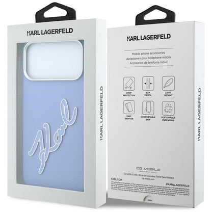 Θήκη για Apple iPhone 18 Pro Max / 17 Pro Max, Karl Lagerfeld, Λείο Μεγάλο Λογότυπο Υπογραφής από Ρητίνη, Μπλε