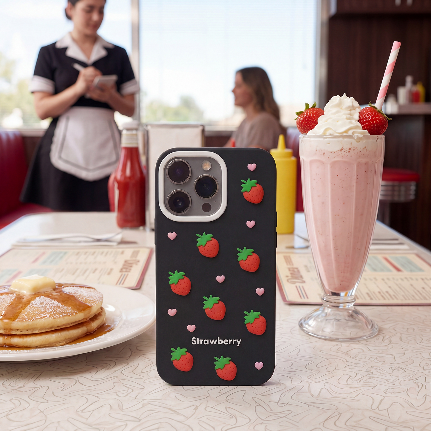 Case for Apple iPhone 16 Pro Max, OEM, Strawberry, Black