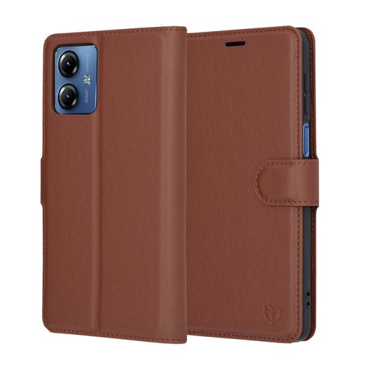 Θήκη για Motorola Moto G14, Techsuit, Δερμάτινο Φολιο, Καφέ