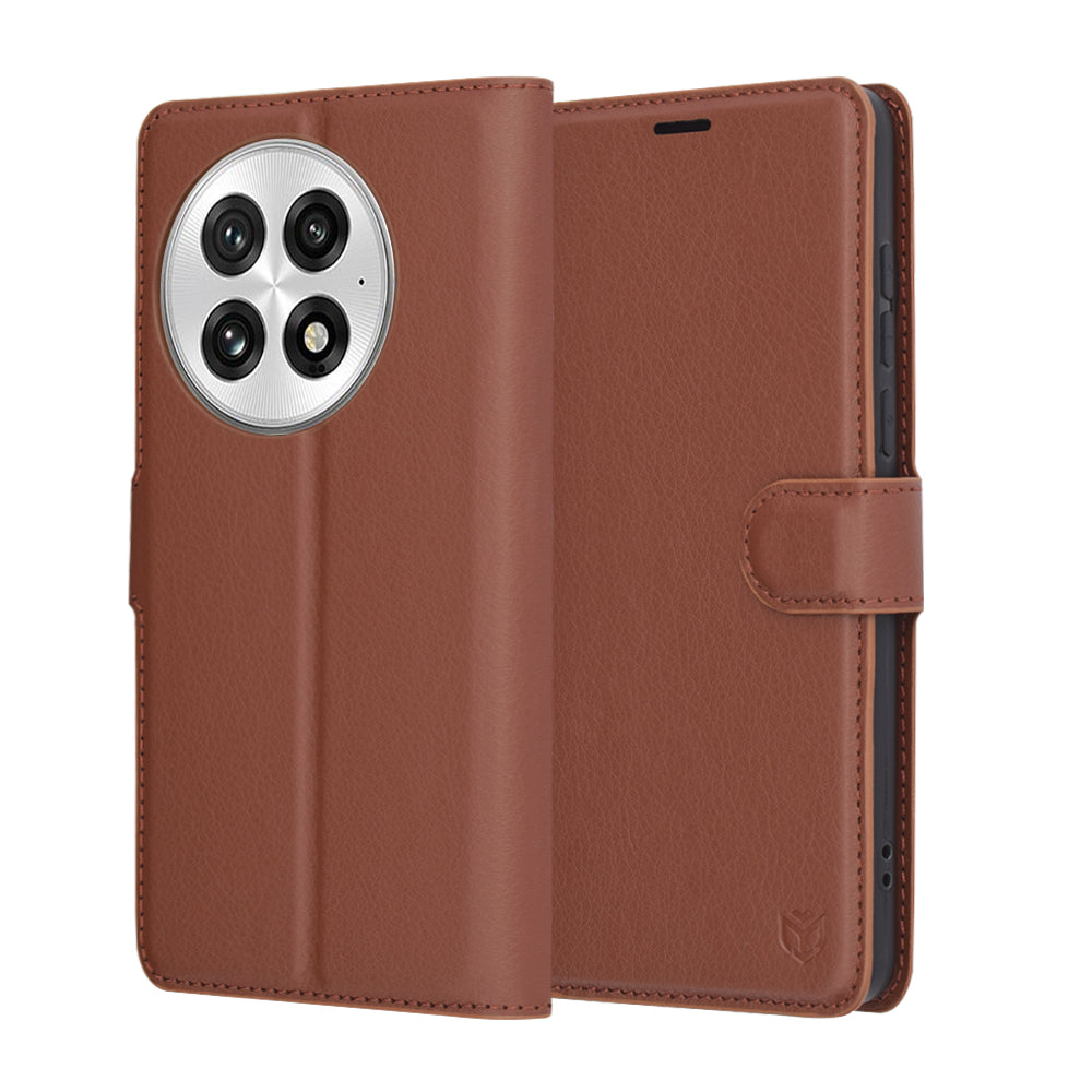 Case for OnePlus 13, Techsuit, Leather Folio, Brown