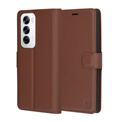Θήκη για Oppo Reno12, Techsuit, Δερμάτινο Φύλλο, Καφέ