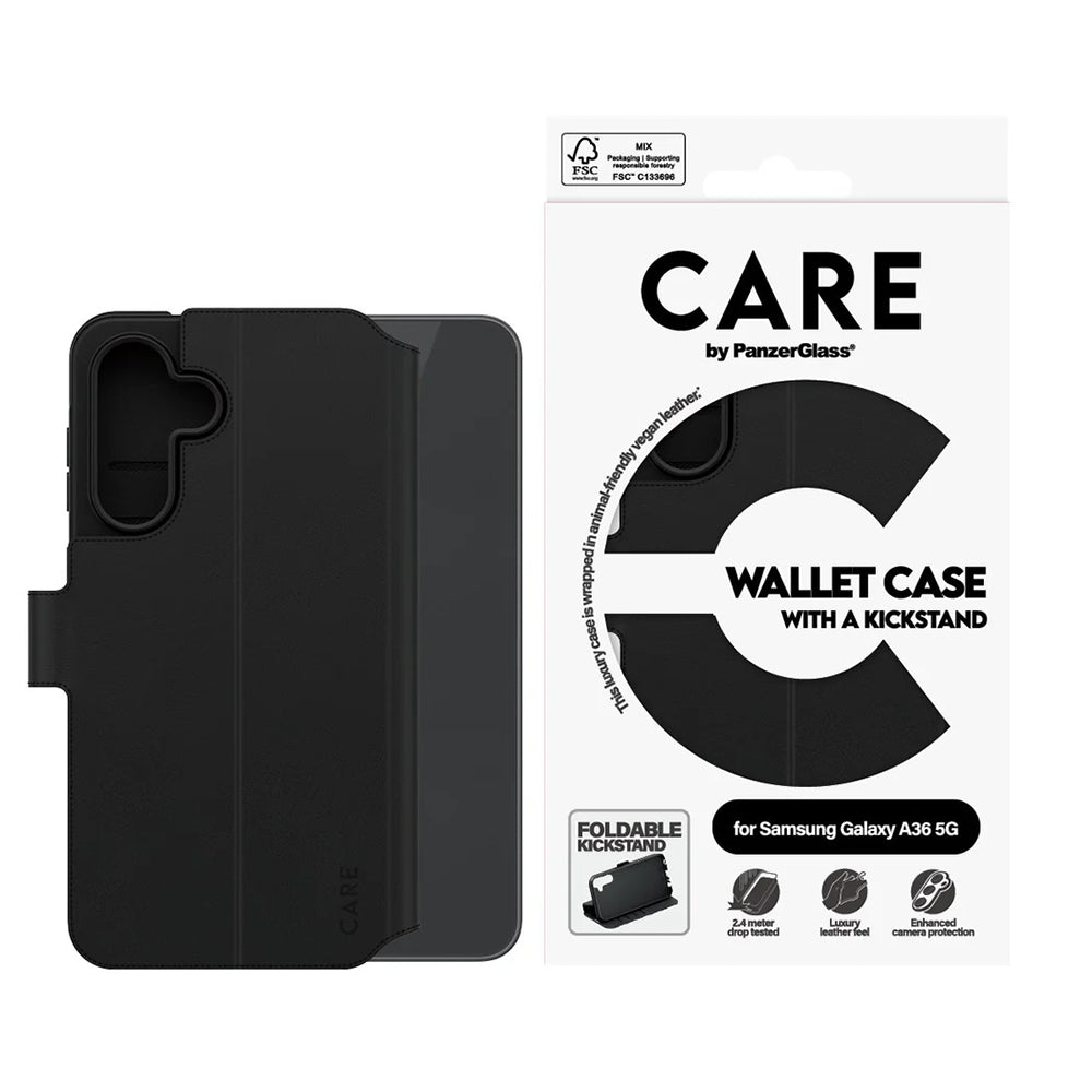 Θήκη για Samsung Galaxy A36 A366, PanzerGlass, με χαρακτηριστικό Kickstand Wallet, Μαύρη