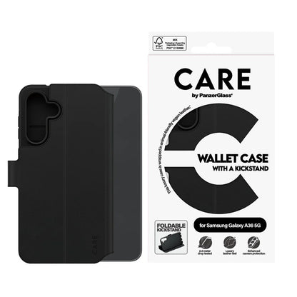 Θήκη για Samsung Galaxy A36 A366, PanzerGlass, με χαρακτηριστικό Kickstand Wallet, Μαύρη