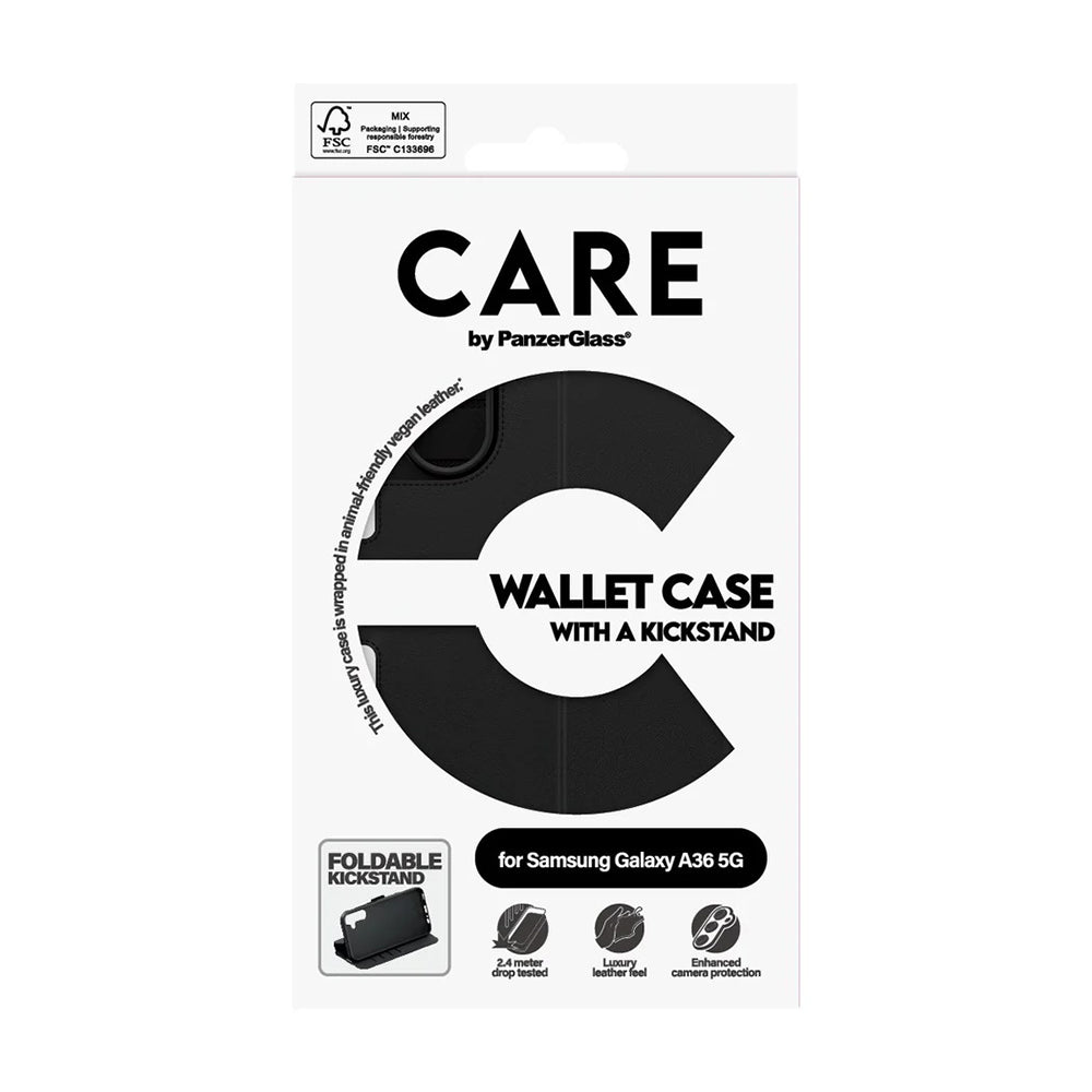 Θήκη για Samsung Galaxy A36 A366, PanzerGlass, με χαρακτηριστικό Kickstand Wallet, Μαύρη