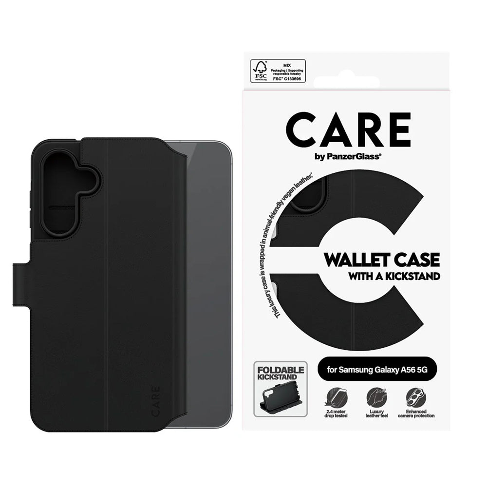 Θήκη για Samsung Galaxy A56 A566, PanzerGlass, με χαρακτηριστικό Kickstand Wallet, Μαύρη