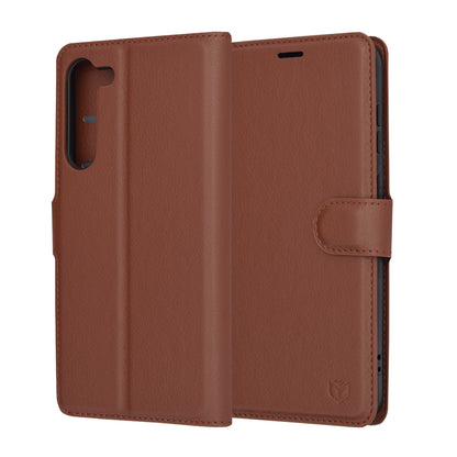 Θήκη για Samsung Galaxy S23+ S916, Techsuit, Δερμάτινο Φύλλο, Καφέ