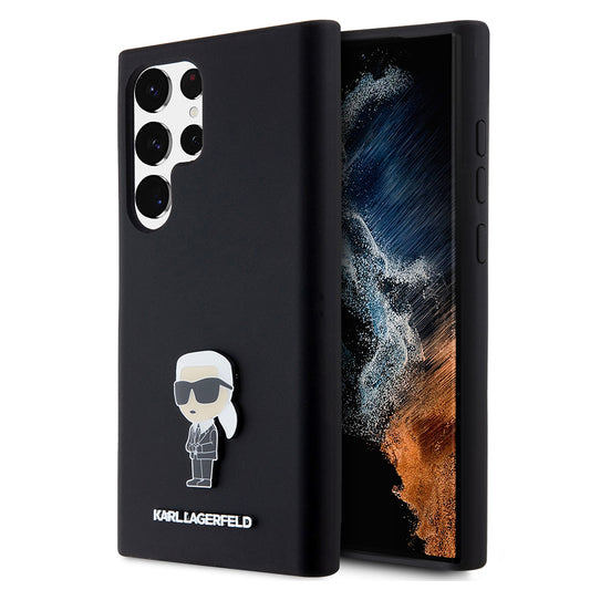 Θήκη για Samsung Galaxy S23 Ultra S918, Karl Lagerfeld, Silicone Ikonik Karl Metal, Μαύρη