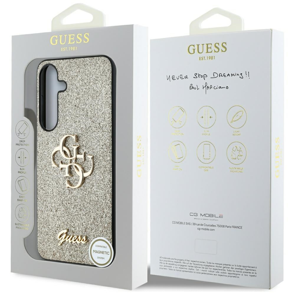 Θήκη για Samsung Galaxy S25+ S936, Guess, Glitter Big 4G Script, Χρυσή