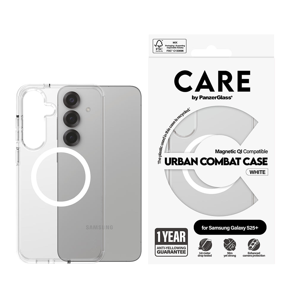 Θήκη για Samsung Galaxy S25+ S936, PanzerGlass, Care Urban Combat, Διαφανής Λευκή