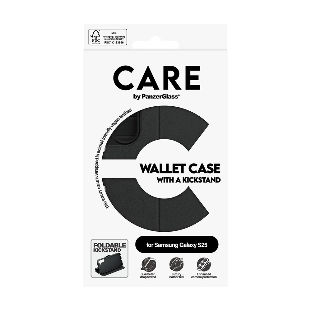Θήκη για Samsung Galaxy S25 S931, PanzerGlass, με χαρακτηριστικό Kickstand Wallet, Μαύρη