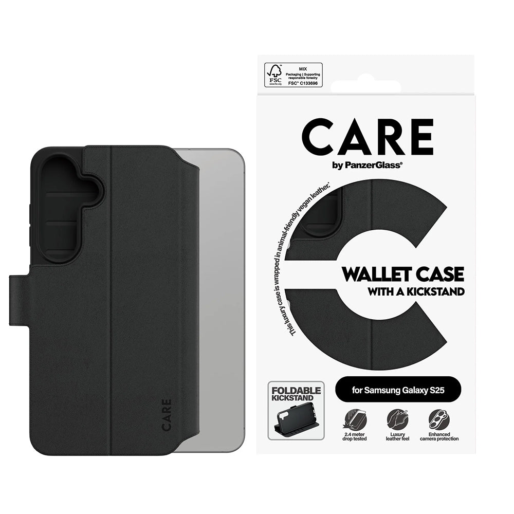 Θήκη για Samsung Galaxy S25 S931, PanzerGlass, με χαρακτηριστικό Kickstand Wallet, Μαύρη