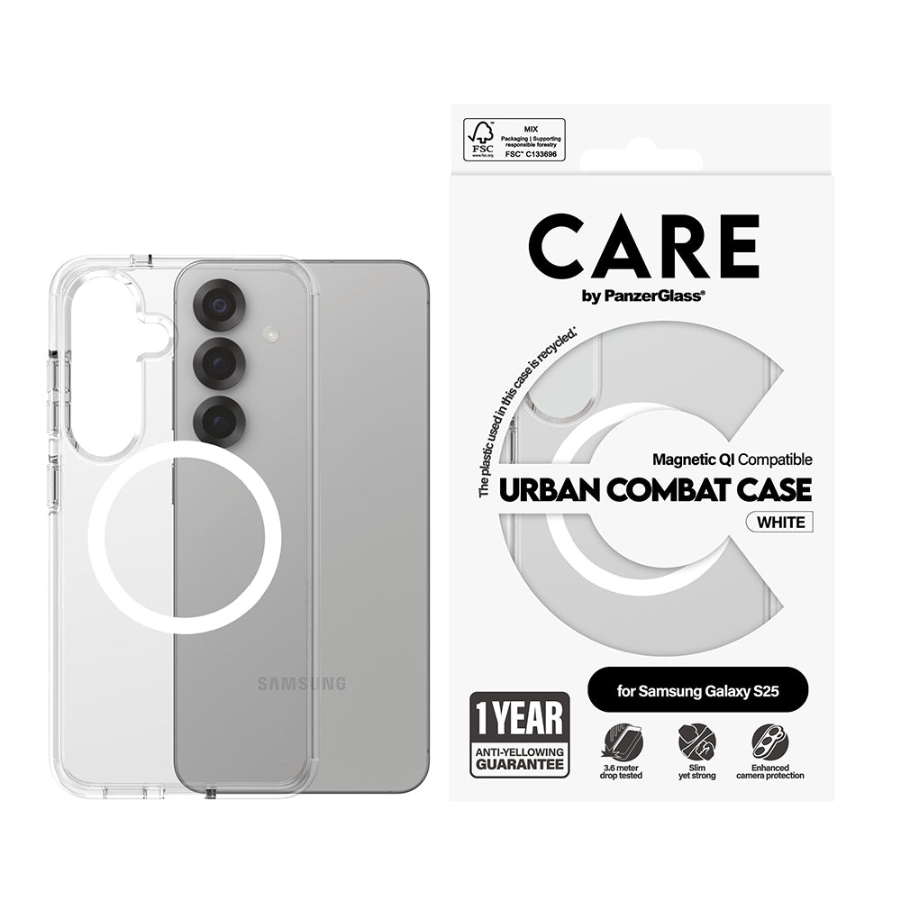 Θήκη για Samsung Galaxy S25 S931, PanzerGlass, Care Urban Combat, Διαφανής Λευκή