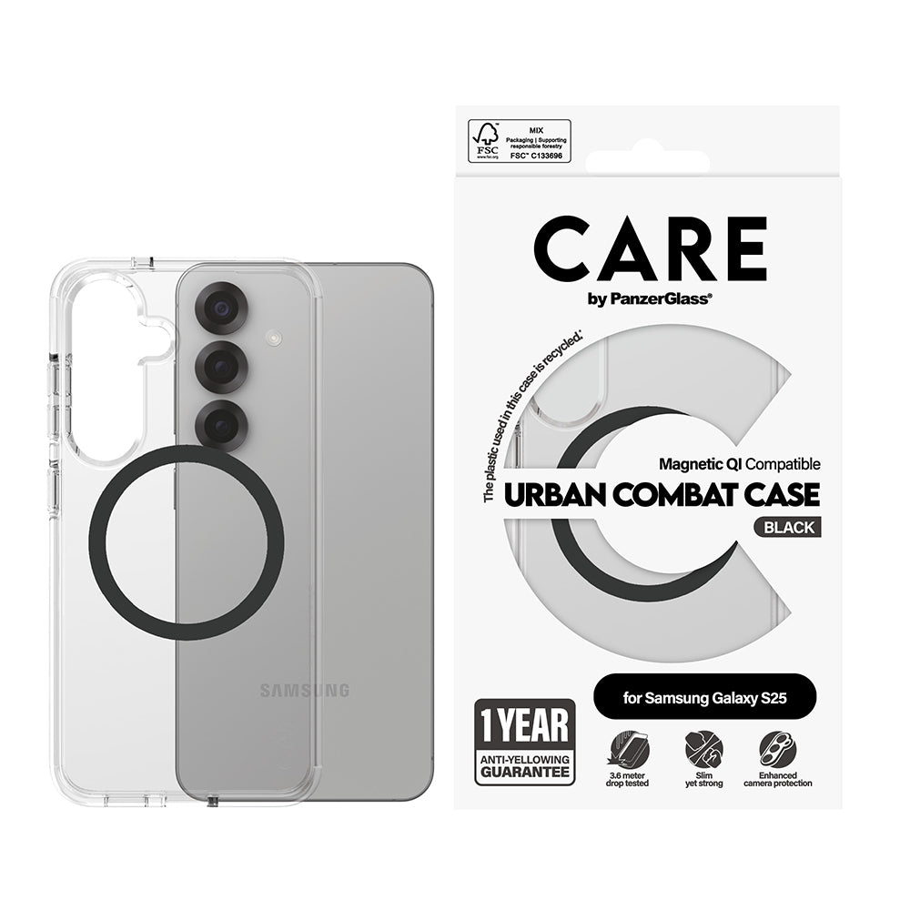 Θήκη για Samsung Galaxy S25 S931, PanzerGlass, Care Urban Combat, Διαφανής Μαύρη