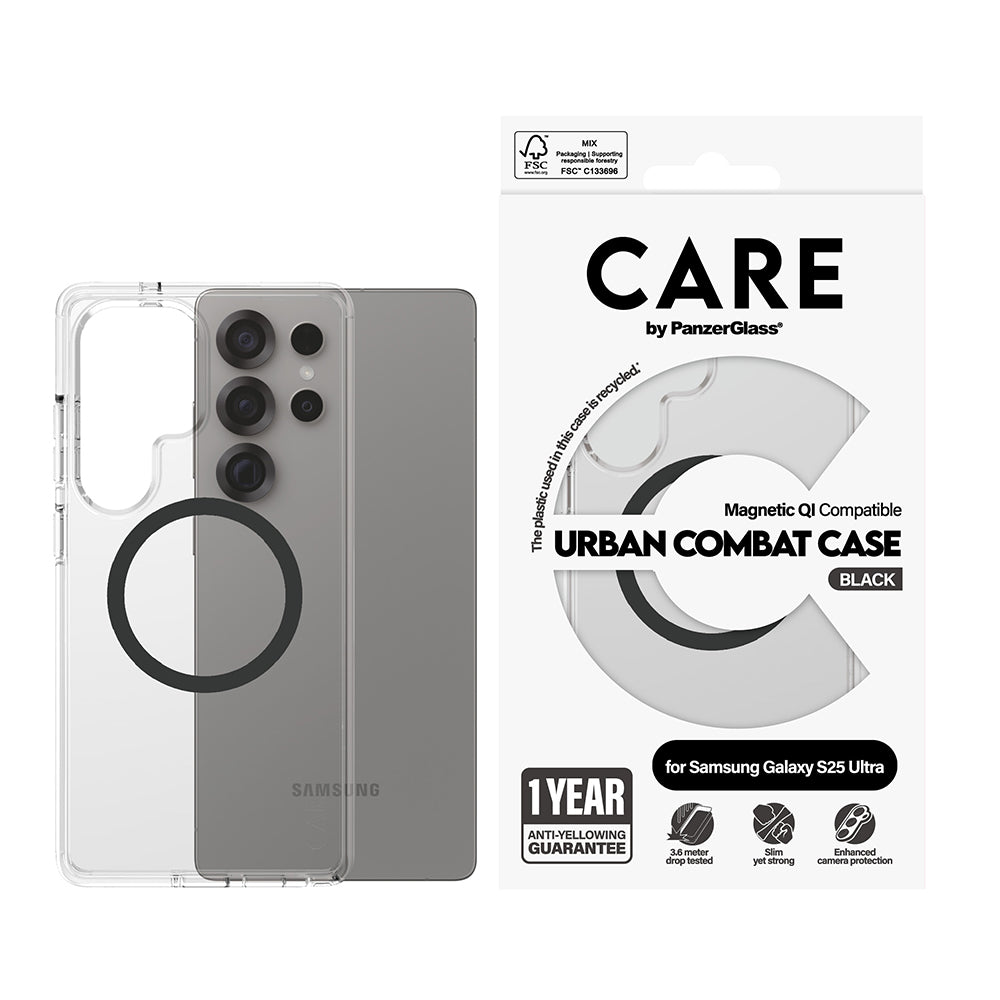 Θήκη για Samsung Galaxy S25 Ultra S938, PanzerGlass, Care Urban Combat, Διάφανη Μαύρη