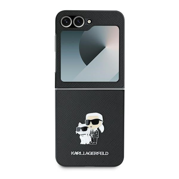 Θήκη για Samsung Galaxy Z Flip7 FE F761 / Z Flip6 F741, Karl Lagerfeld, Saffiano Karl & Choupette Metal, Μαύρη