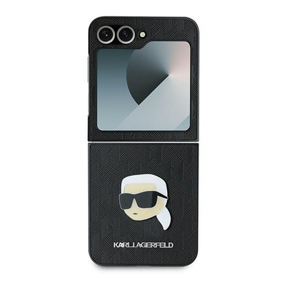 Θήκη για Samsung Galaxy Z Flip7 FE F761 / Z Flip6 F741, Karl Lagerfeld, Saffiano Monogram Karl's Head Metal, Μαύρη