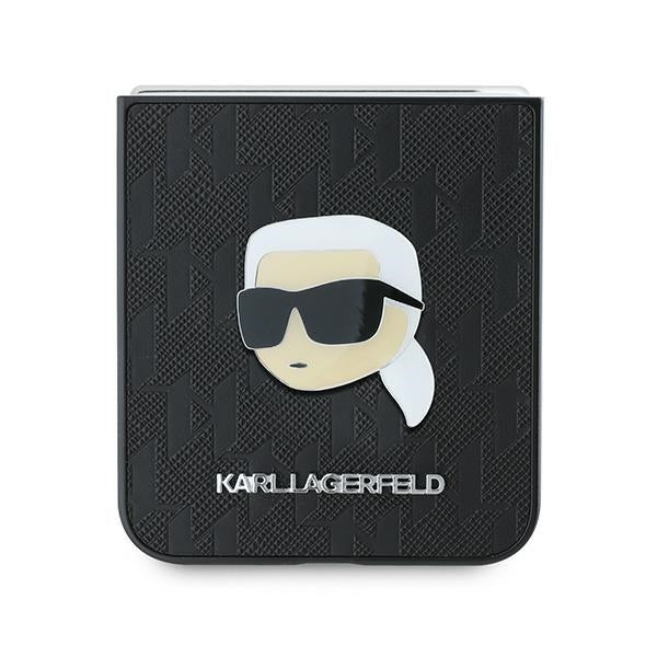 Θήκη για Samsung Galaxy Z Flip7 FE F761 / Z Flip6 F741, Karl Lagerfeld, Saffiano Monogram Karl's Head Metal, Μαύρη