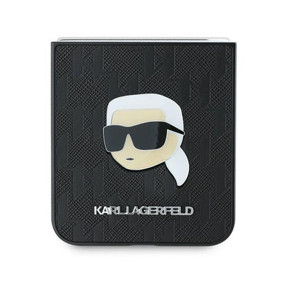 Θήκη για Samsung Galaxy Z Flip7 FE F761 / Z Flip6 F741, Karl Lagerfeld, Saffiano Monogram Karl's Head Metal, Μαύρη