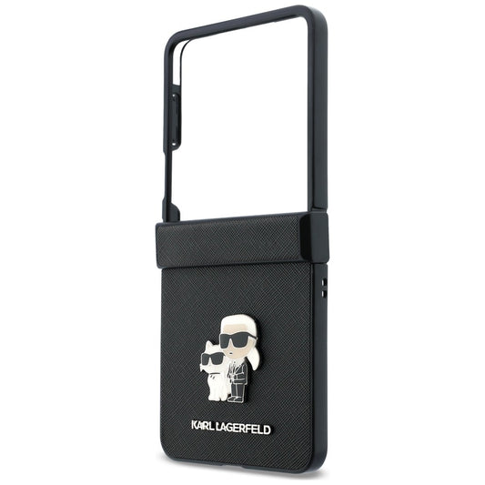 Θήκη για Samsung Galaxy Z Flip8 F776, Karl Lagerfeld, Saffiano Karl & Choupette Μεταλλικό Καρφίτσα, Μαύρο