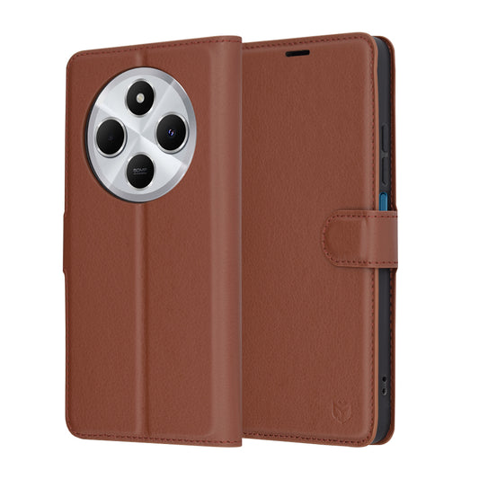 Θήκη για Xiaomi Poco C75 / Redmi 14C, Techsuit, Δερμάτινο Φύλλο, Καφέ