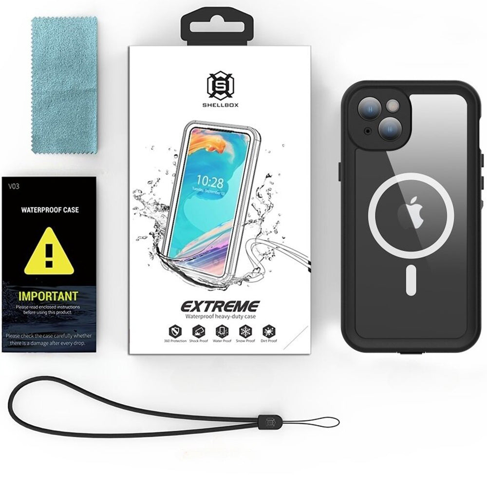 Waterproof MagSafe Case for Apple iPhone 15 Plus, ShellBox, Black
