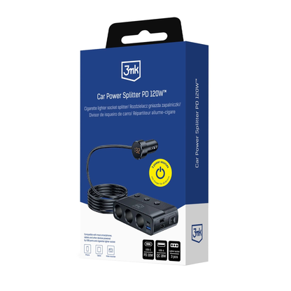 Φορτιστής Αυτοκινήτου 3MK Power Splitter, 120W, 3A, 3 x USB-A - 1 x USB-C - 3 x Επέκταση Αναπτήρα, Μαύρο