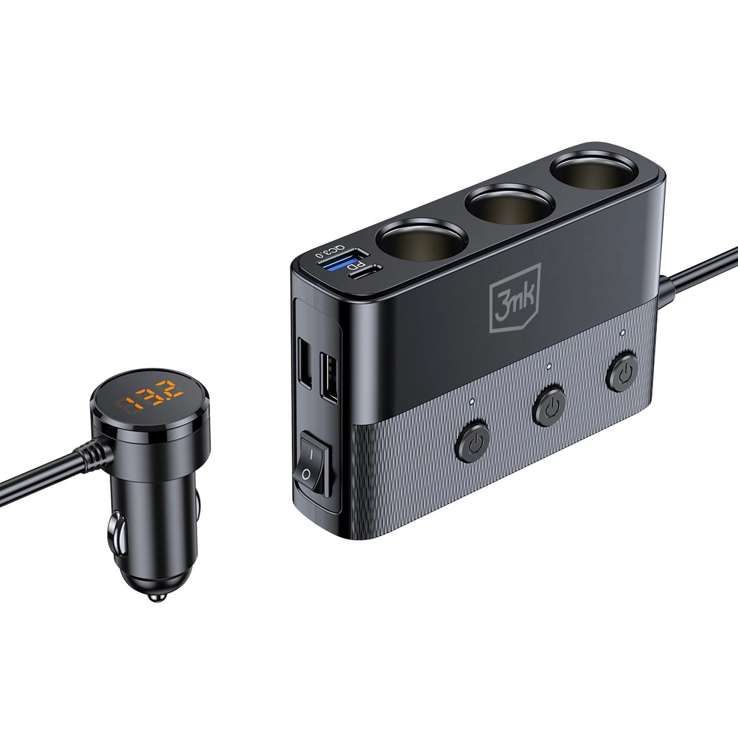 Φορτιστής Αυτοκινήτου 3MK Power Splitter, 120W, 3A, 3 x USB-A - 1 x USB-C - 3 x Επέκταση Αναπτήρα, Μαύρο
