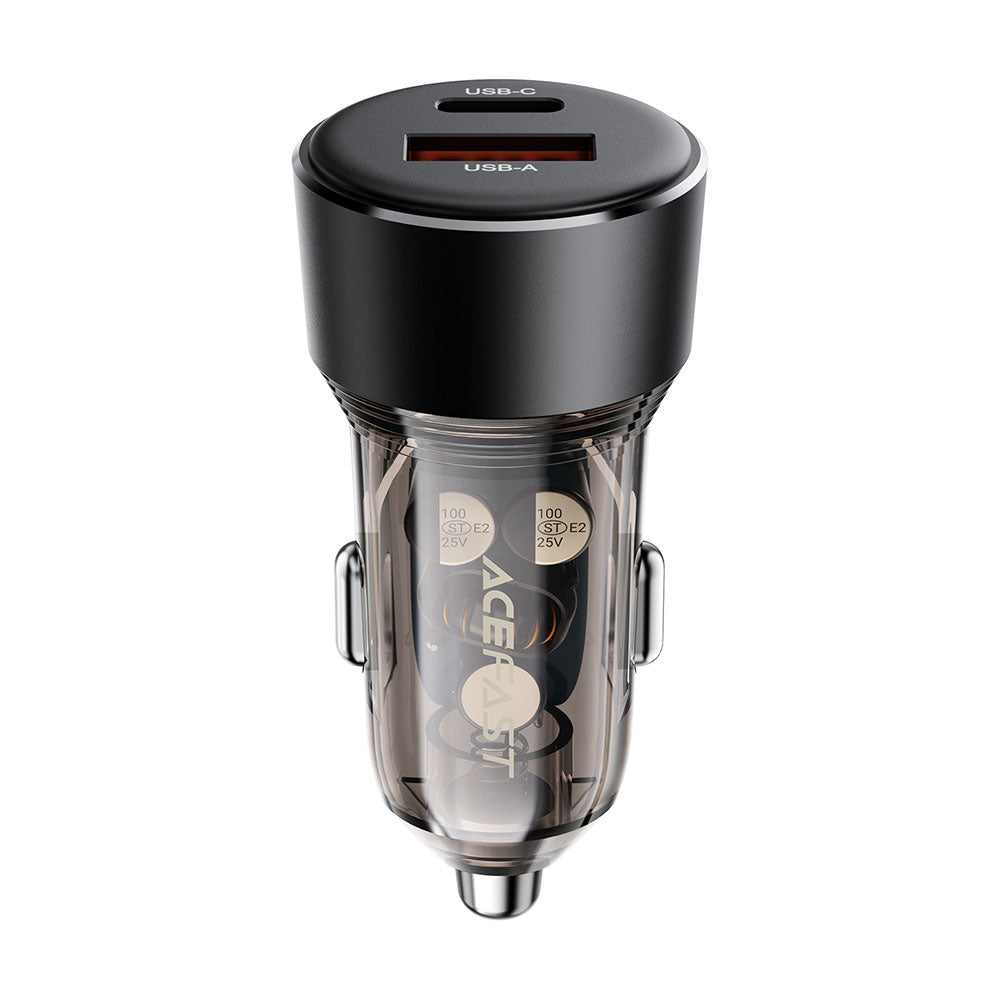 Acefast B12 Car Charger, 60W, 3A, 1 x USB-A - 1 x USB-C, Black