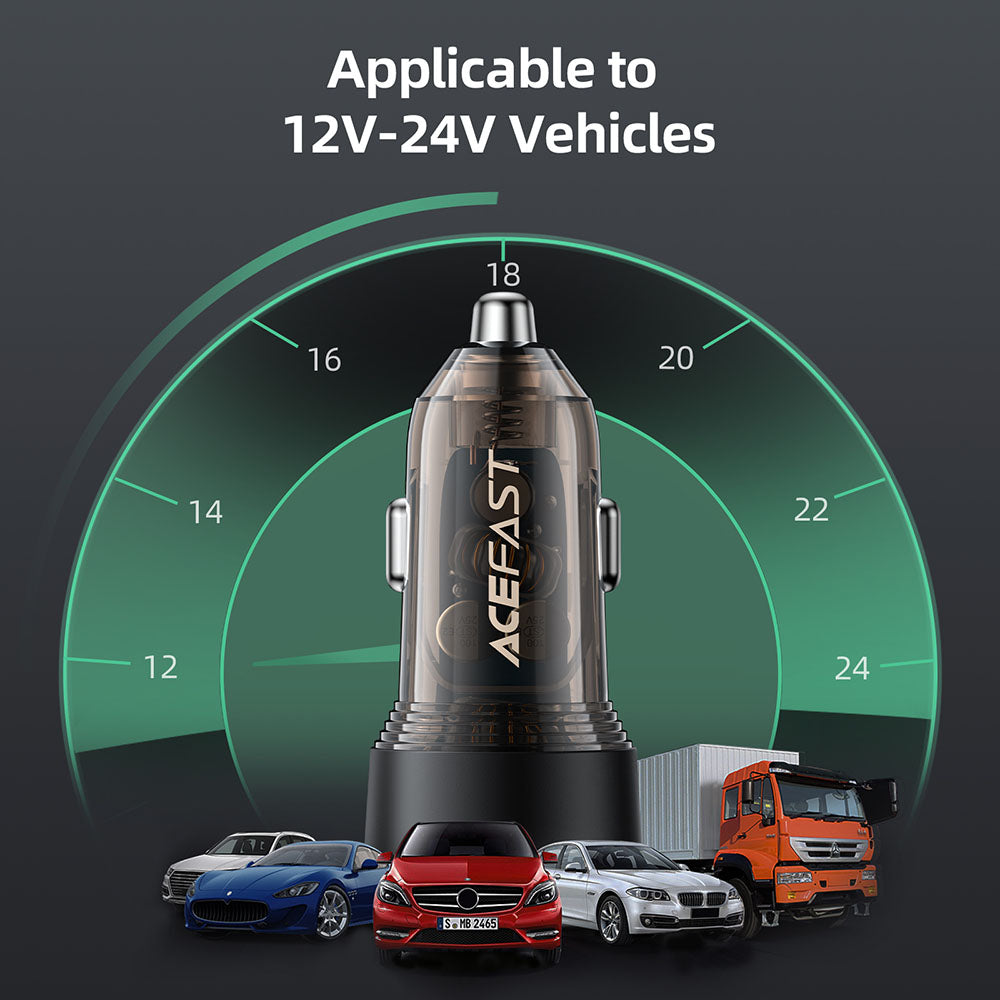 Acefast B12 Car Charger, 60W, 3A, 1 x USB-A - 1 x USB-C, Black
