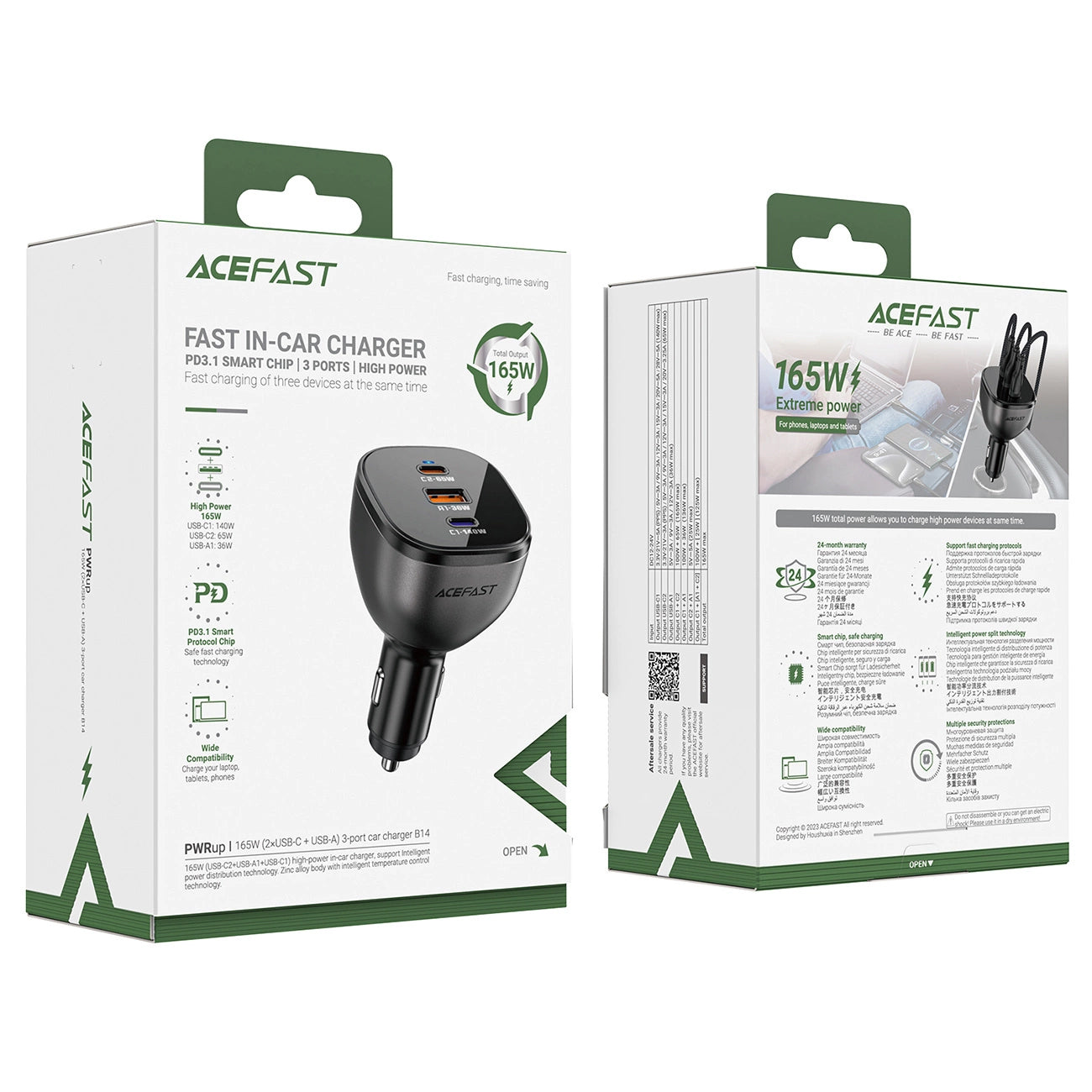 Φορτιστής Αυτοκινήτου Acefast B14, 165W, 5A, 1 x USB-A - 2 x USB-C, Μαύρο
