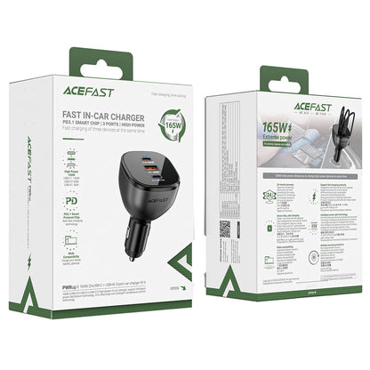 Φορτιστής Αυτοκινήτου Acefast B14, 165W, 5A, 1 x USB-A - 2 x USB-C, Μαύρο